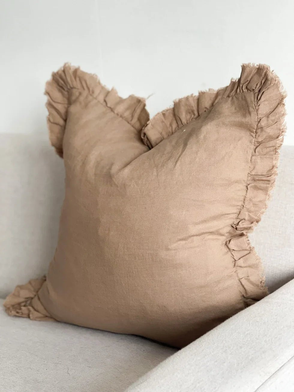 Hallie Coffee Brown Ruffle Linen Blend Cushion Cover - Soft FurnishingsSoft Furnishings - Lulu Loves Home