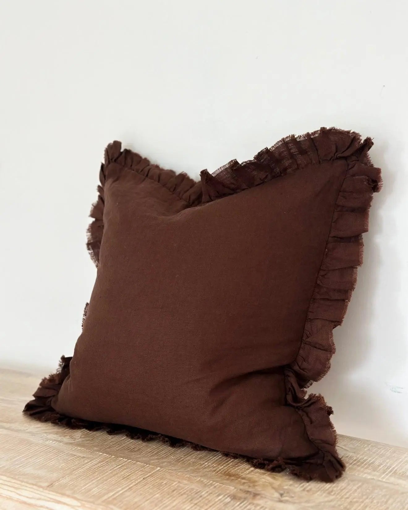 Hallie Dark Brown Ruffle Linen Blend Cushion Cover - Soft FurnishingsSoft Furnishings - Lulu Loves Home