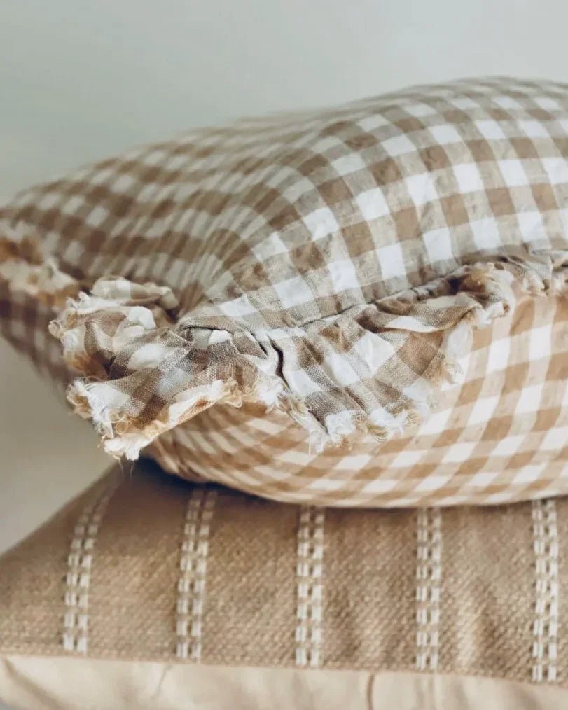 Hallie Light Brown Gingham Cushion Cover 45 x 45 cm - Soft FurnishingsSoft Furnishings - Lulu Loves Home