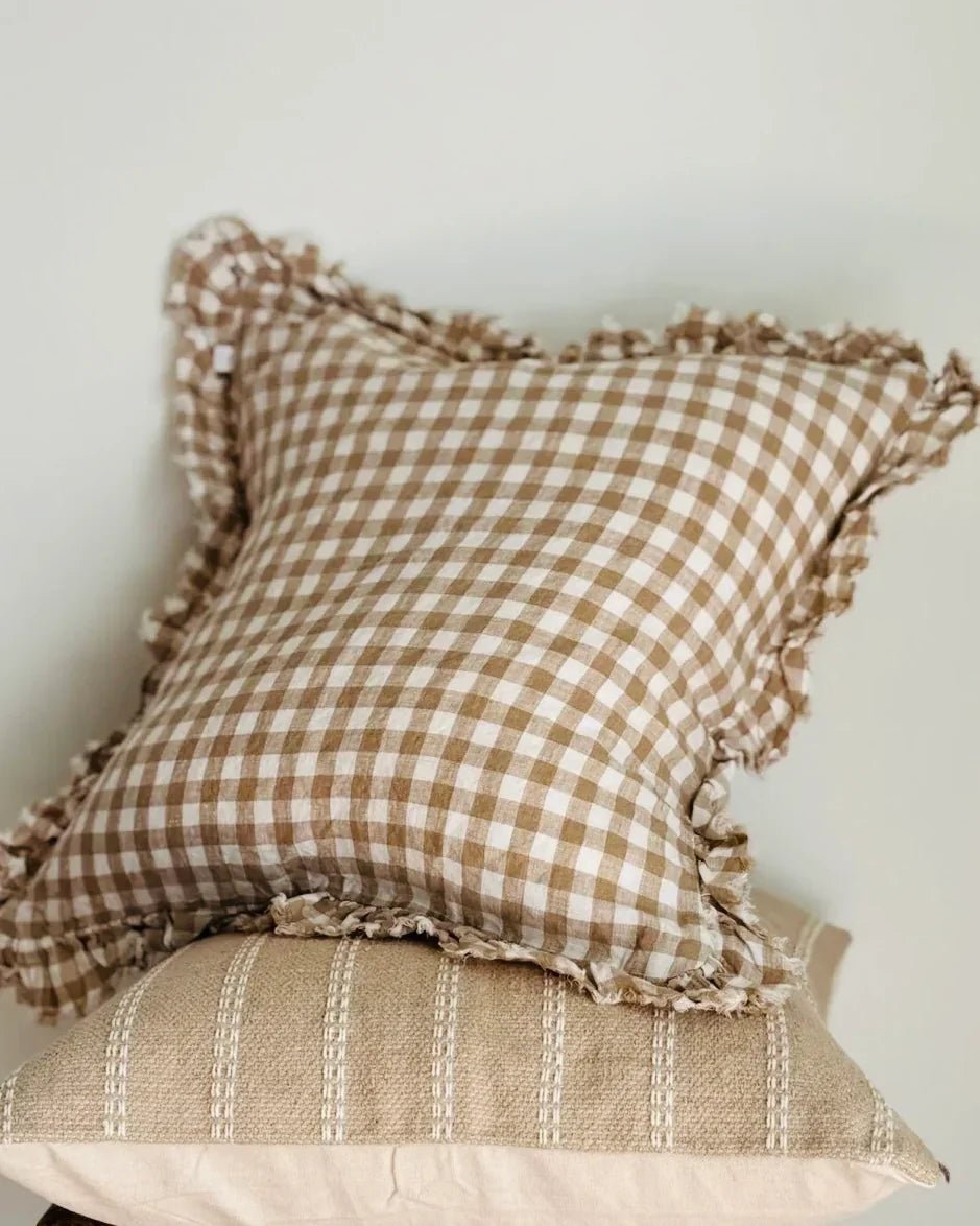 Hallie Light Brown Gingham Cushion Cover 45 x 45 cm - Soft FurnishingsSoft Furnishings - Lulu Loves Home