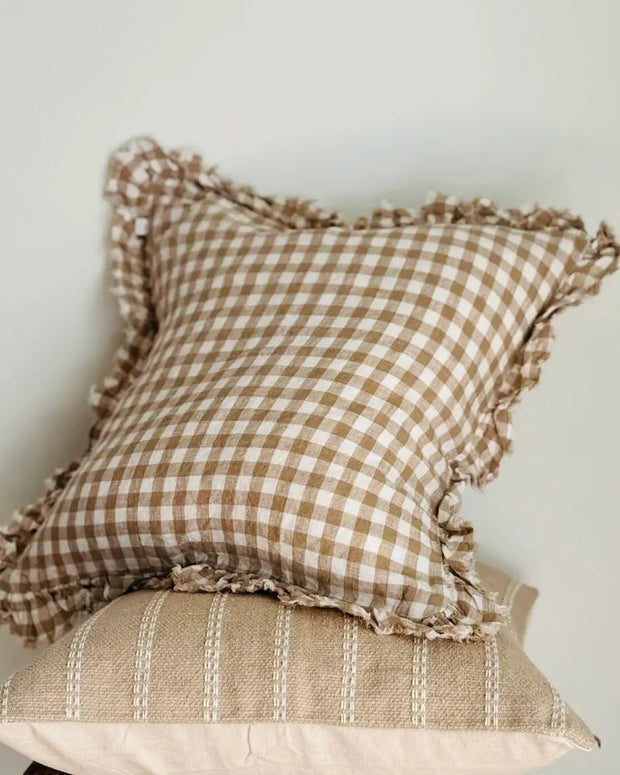 Hallie Light Brown Gingham Cushion Cover 45 x 45 cm - Soft FurnishingsSoft Furnishings - Lulu Loves Home