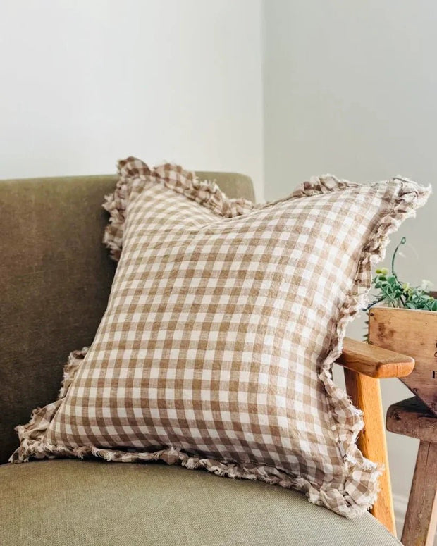 Hallie Light Brown Gingham Cushion Cover 45 x 45 cm - Soft FurnishingsSoft Furnishings - Lulu Loves Home