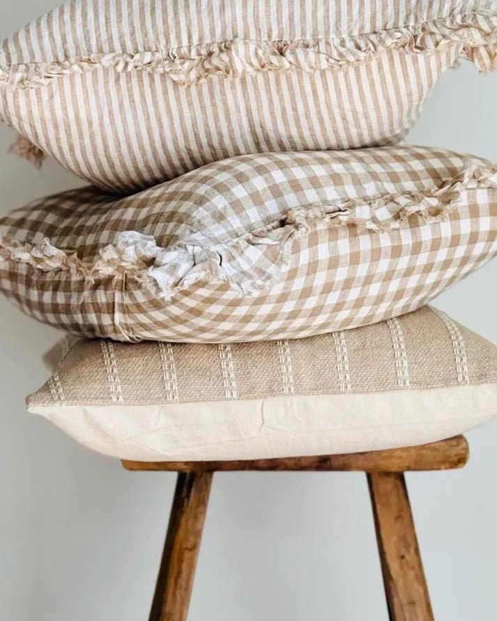 Hallie Light Brown Gingham Cushion Cover 45 x 45 cm - Soft FurnishingsSoft Furnishings - Lulu Loves Home