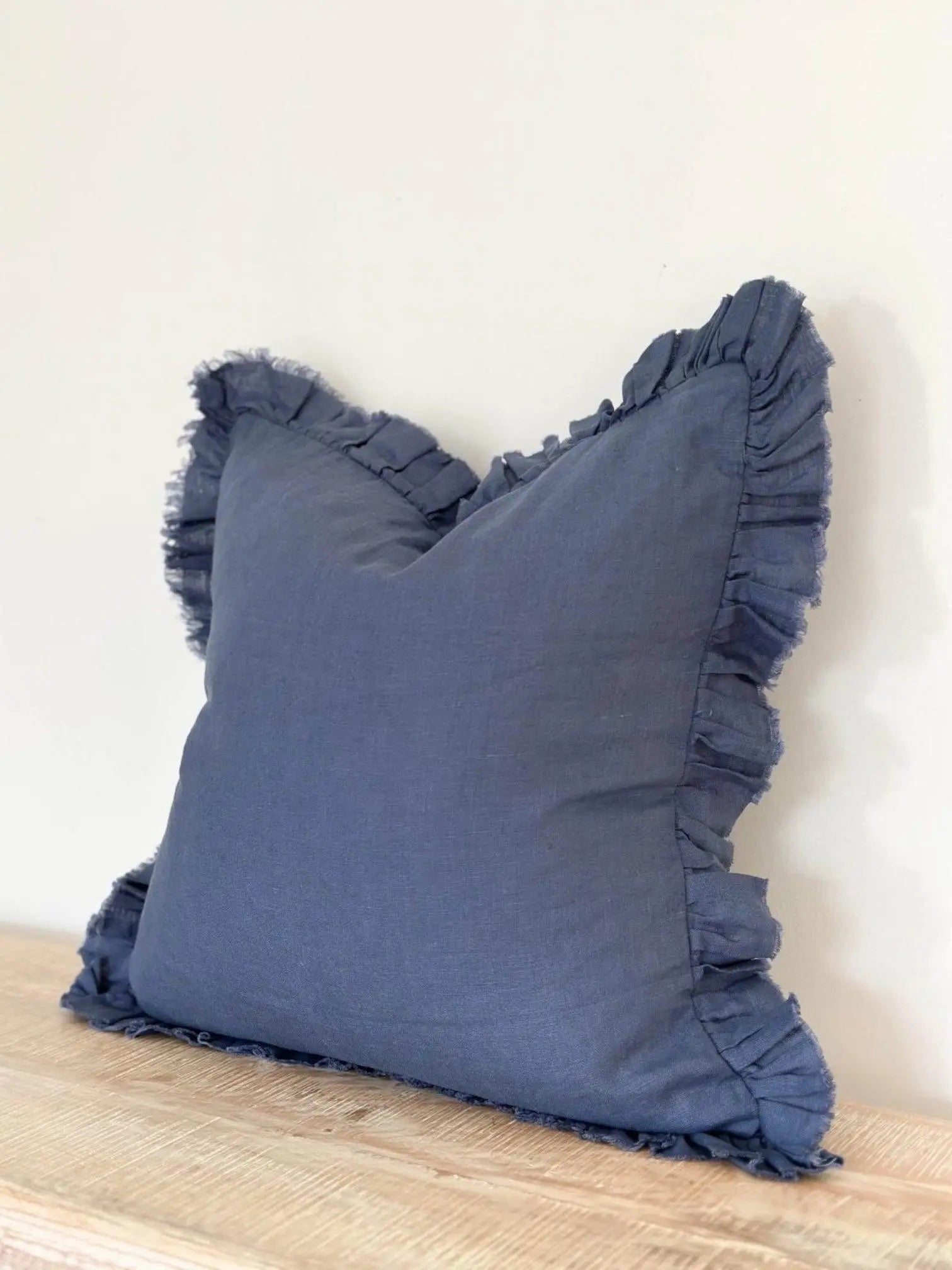 Hallie Navy Blue Luxury Linen Ruffled Edge Cushion Cover - 53cm x 53cm - Soft FurnishingsSoft Furnishings - Lulu Loves Home