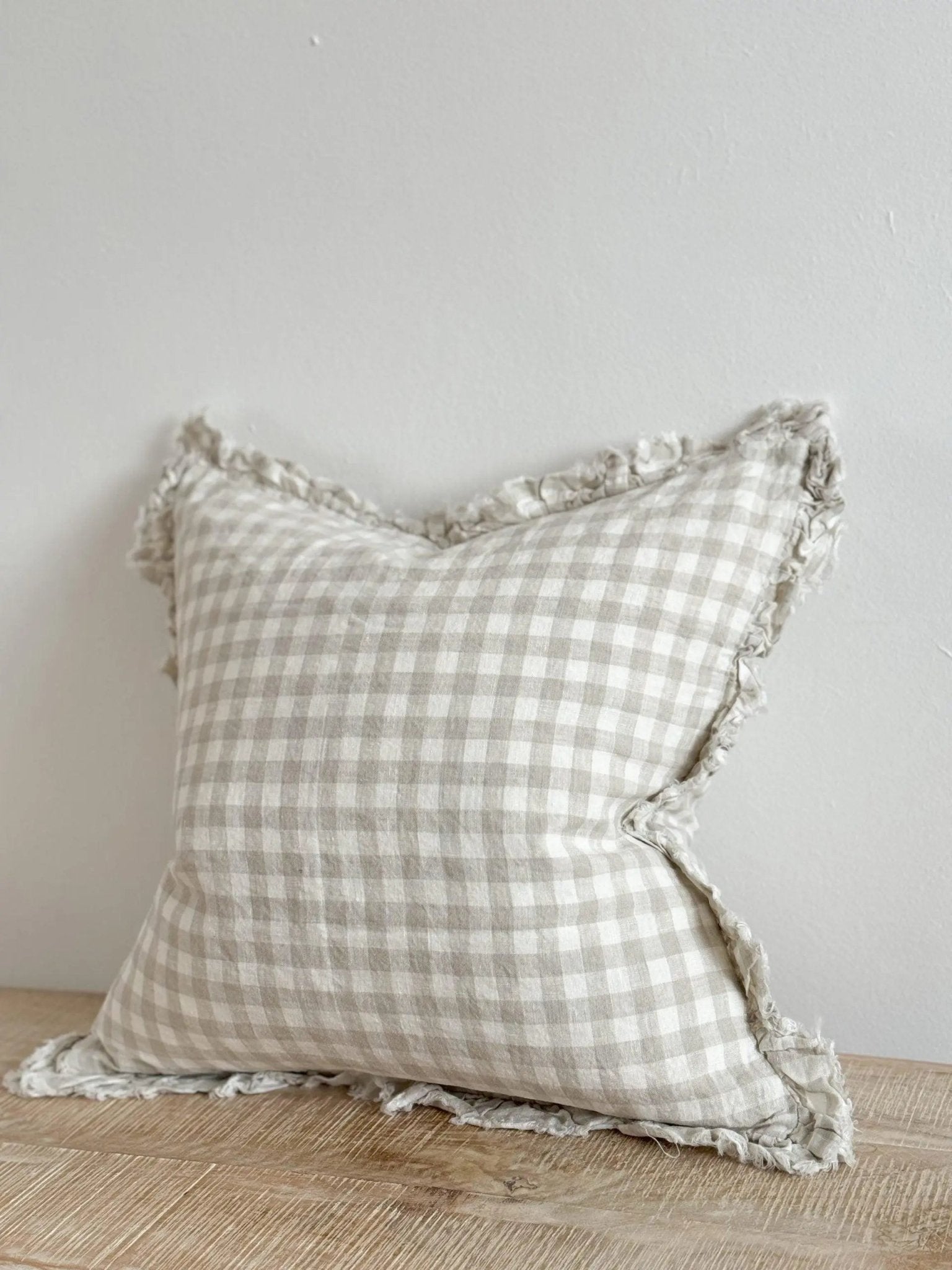 Hallie Neutral Beige And White Gingham Luxury Cotton Blend Cushion Cover - 53cm x 53cm - Soft FurnishingsSoft Furnishings - Lulu Loves Home