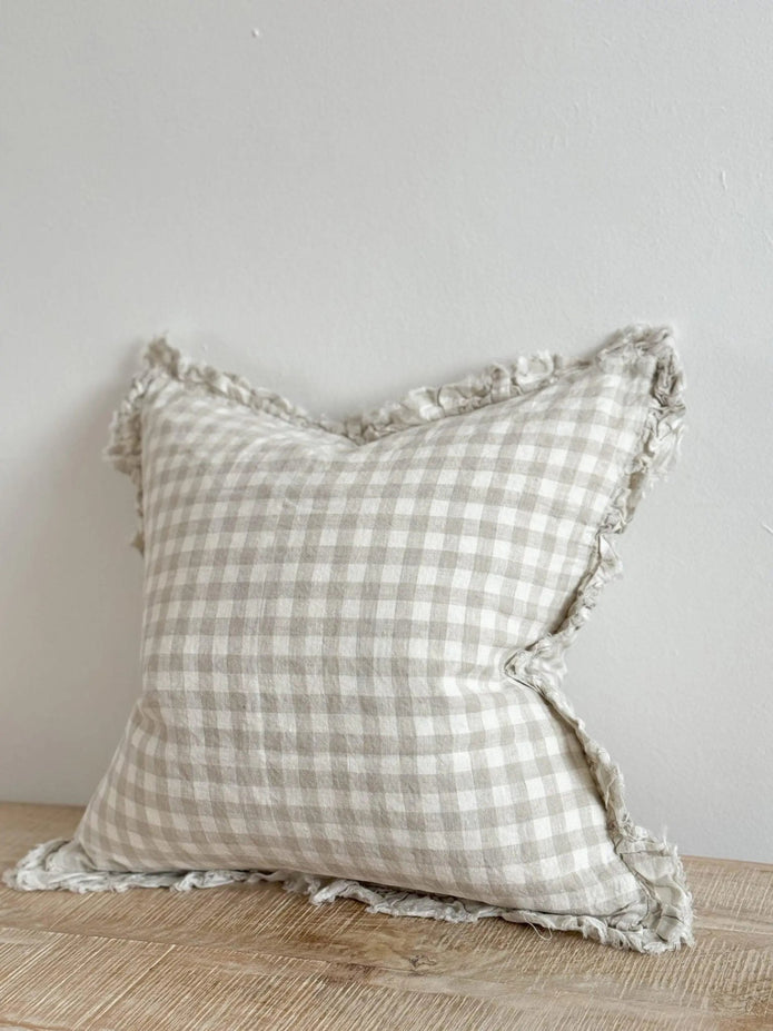 Hallie Neutral Beige And White Gingham Luxury Cotton Blend Cushion Cover - 53cm x 53cm - Soft FurnishingsSoft Furnishings - Lulu Loves Home