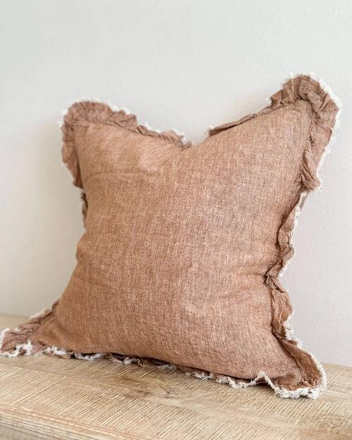 Hallie Ruffled Linen Cushion Cover 45x45 – Washed Rust - Soft FurnishingsSoft Furnishings - Lulu Loves Home