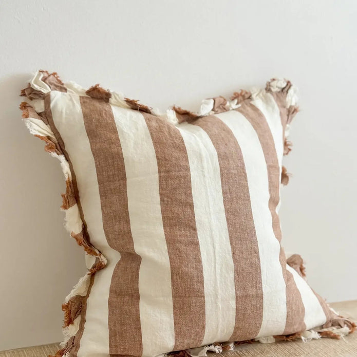 Hallie Rust Brown And White Wide Stripe Cotton Blend Cushion Cover - Soft FurnishingsSoft Furnishings - Lulu Loves Home