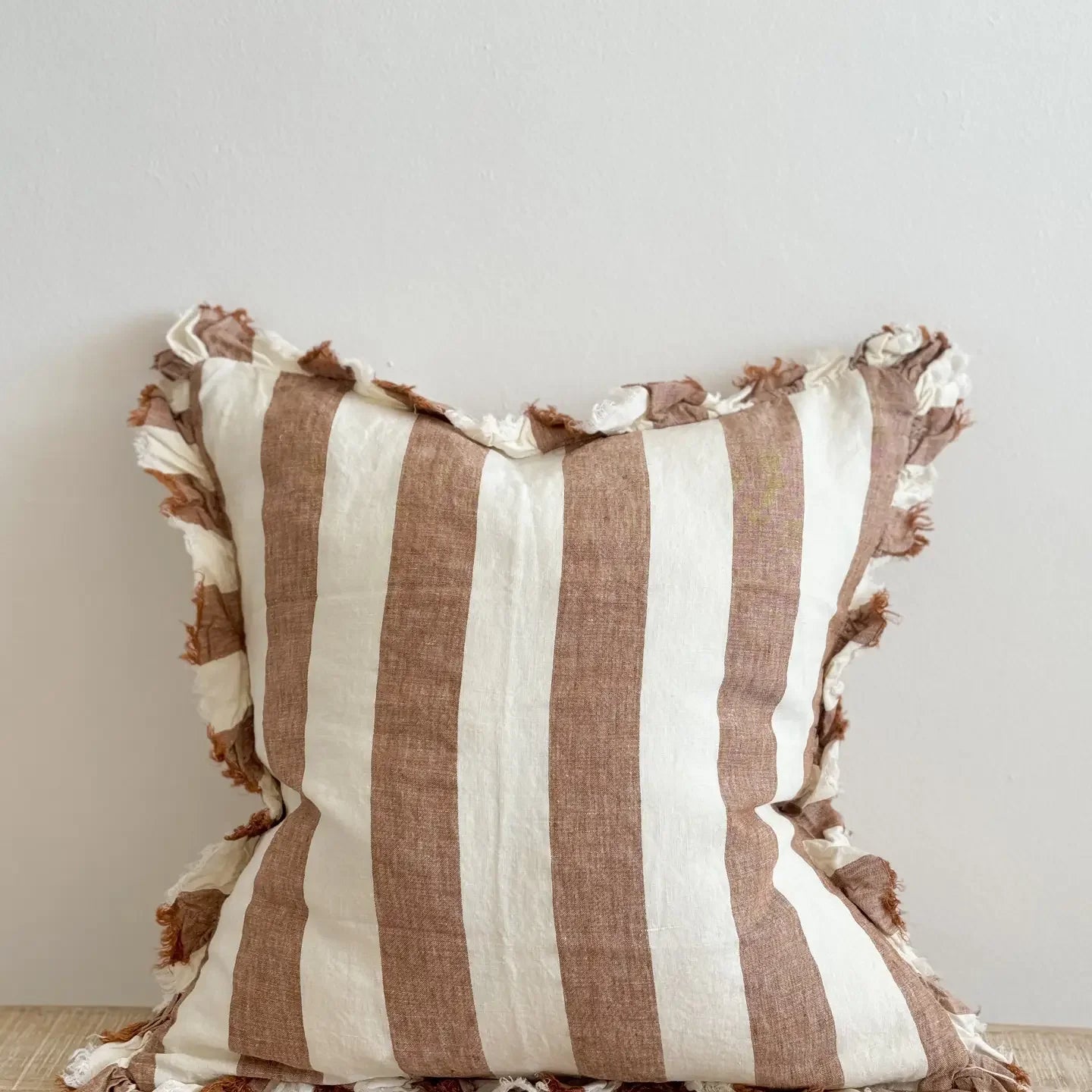 Hallie Rust Brown And White Wide Stripe Cotton Blend Cushion Cover - Soft FurnishingsSoft Furnishings - Lulu Loves Home