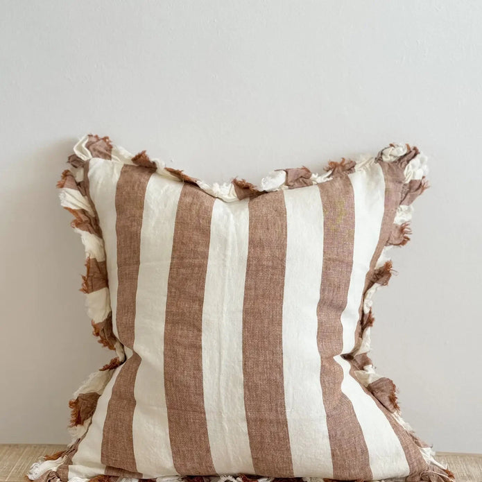 Hallie Rust Brown And White Wide Stripe Cotton Blend Cushion Cover - Soft FurnishingsSoft Furnishings - Lulu Loves Home
