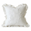 Hallie white stonewashed linen ruffled cushion cover front view on white