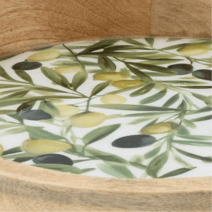 Handcrafted Round Mango Wood Tray - Olives - Home DecorHome Decor - Lulu Loves Home