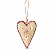 Single hanging wooden red heart with floral pattern and twine loop on white; design supplied at random