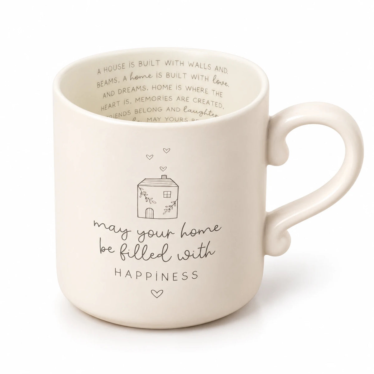 Widdop & Co beige Moments Happy Home mug, neutral ceramic coffee cup with studio finish