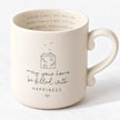 Widdop & Co Beige Moments Mug with Happy Home design, neutral ceramic coffee cup on a studio background