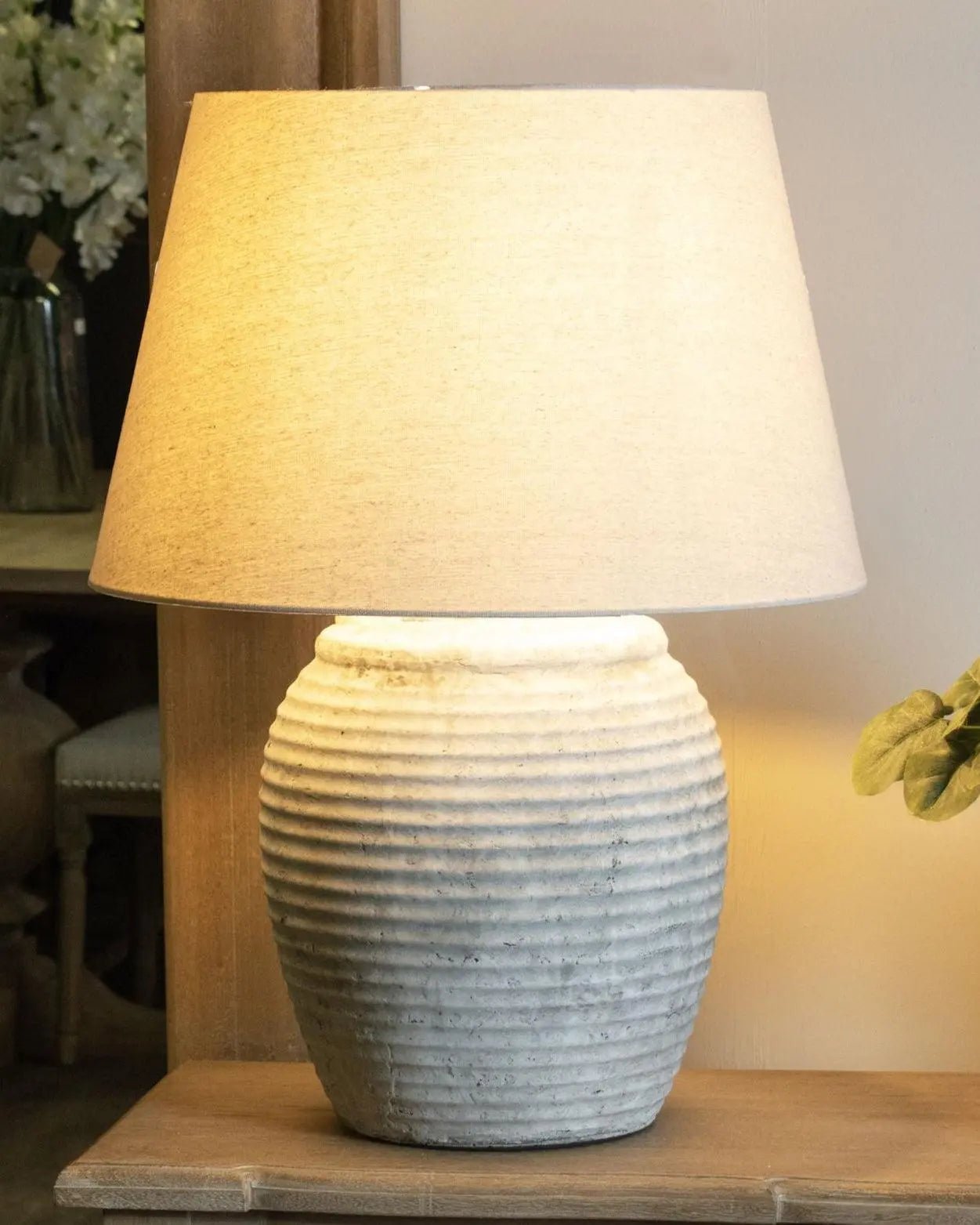 Harrogate Stone Natural Ribbed Lamp - Large - LightingLighting - Lulu Loves Home