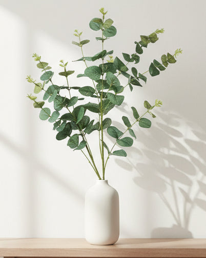 Large artificial eucalyptus bunch stem from Heaven Sends, featuring realistic green eucalyptus leaves on a natural-looking stem.