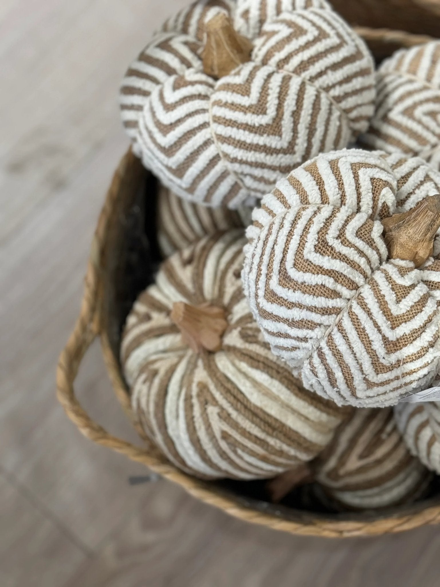 Beige Cream Fabric Chevron Pumpkin - Seasonal Decor - AutumnSeasonal Decor - Autumn - Lulu Loves Home