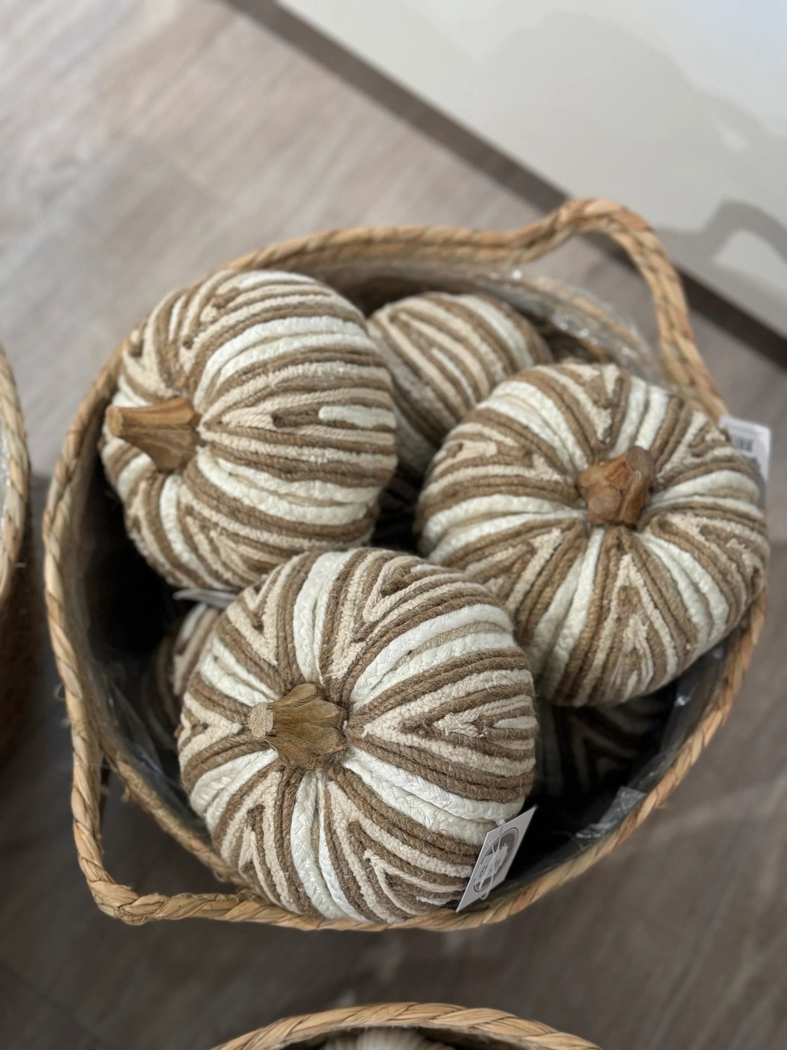 Beige Cream Fabric Stripe Pumpkin – Elegant Neutral Autumn Decoration - Seasonal Decor - AutumnSeasonal Decor - Autumn - Lulu Loves Home