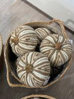 Beige Cream Fabric Stripe Pumpkin – Elegant Neutral Autumn Decoration - Seasonal Decor - AutumnSeasonal Decor - Autumn - Lulu Loves Home