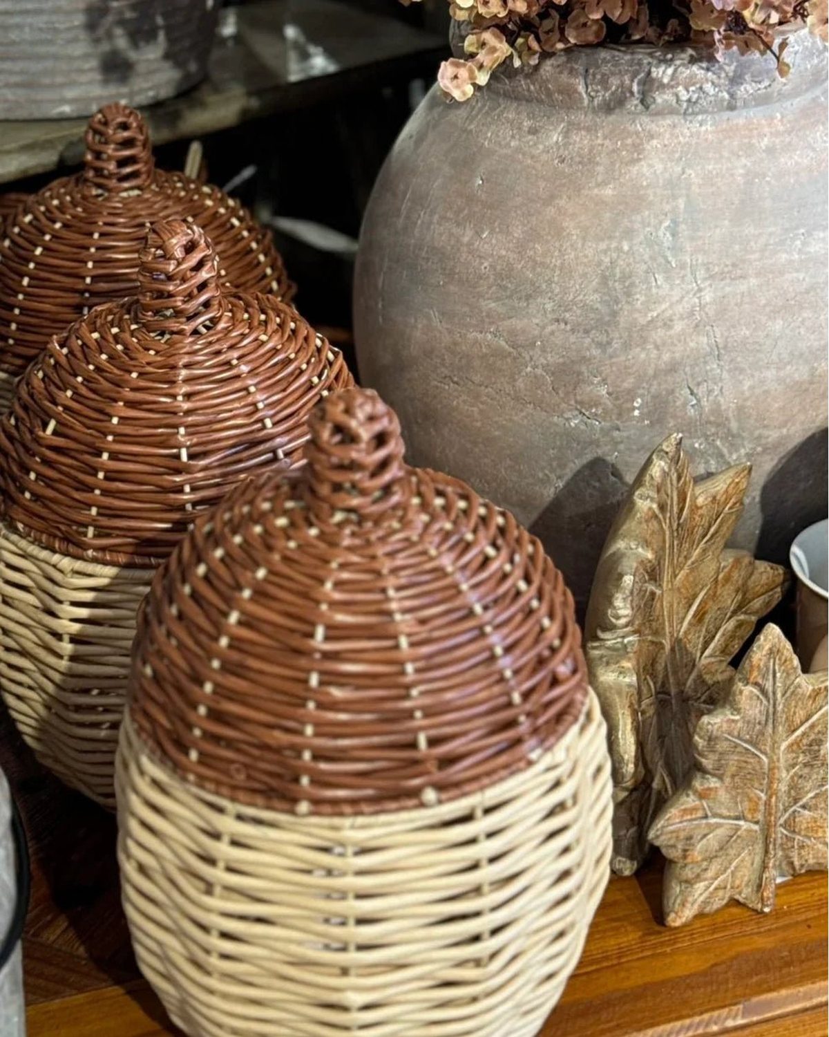 Rattan Acorn Storage Basket with Lid – Natural Decorative Storage Solution - Seasonal Decor - AutumnSeasonal Decor - Autumn - Lulu Loves Home