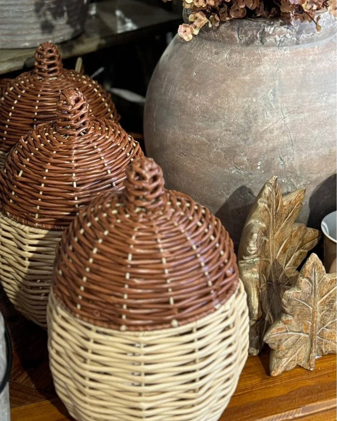 Rattan Acorn Storage Basket with Lid – Natural Decorative Storage Solution - Seasonal Decor - AutumnSeasonal Decor - Autumn - Lulu Loves Home