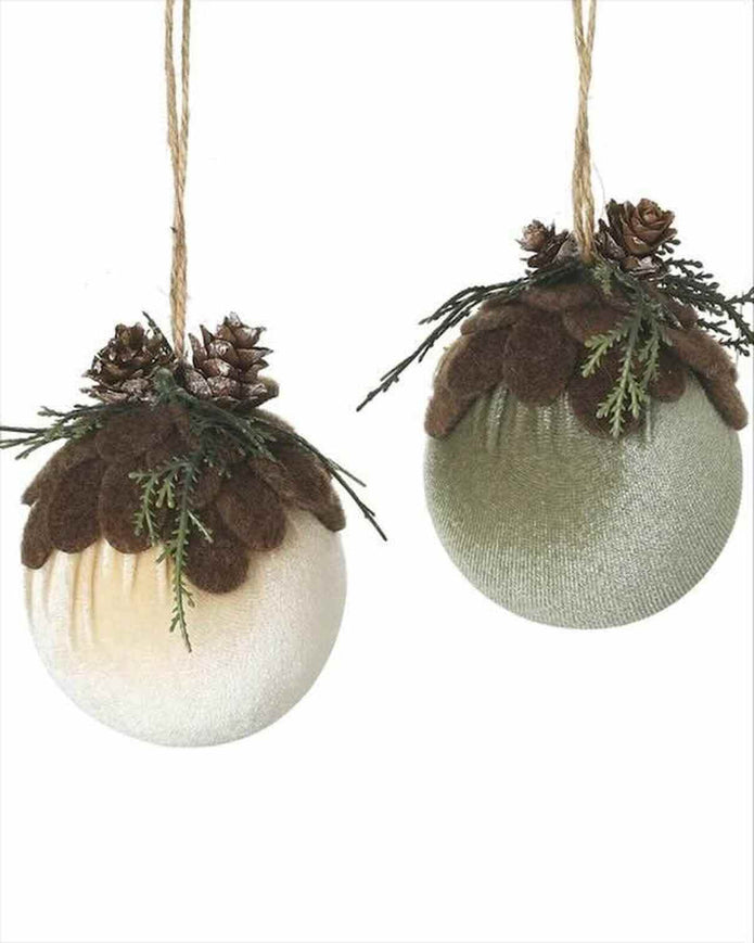 Velvet Bauble With Woodland Pinecone Decor