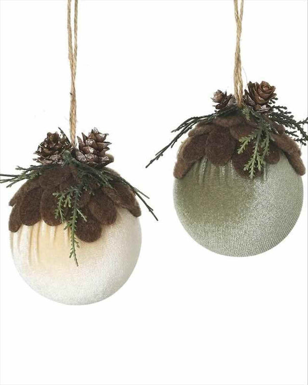 Velvet Bauble With Woodland Pinecone Decor