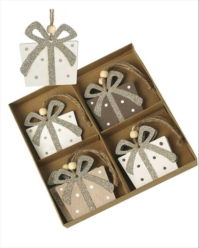 Wooden Presents Hanging Decoration Boxed Set Of Eight