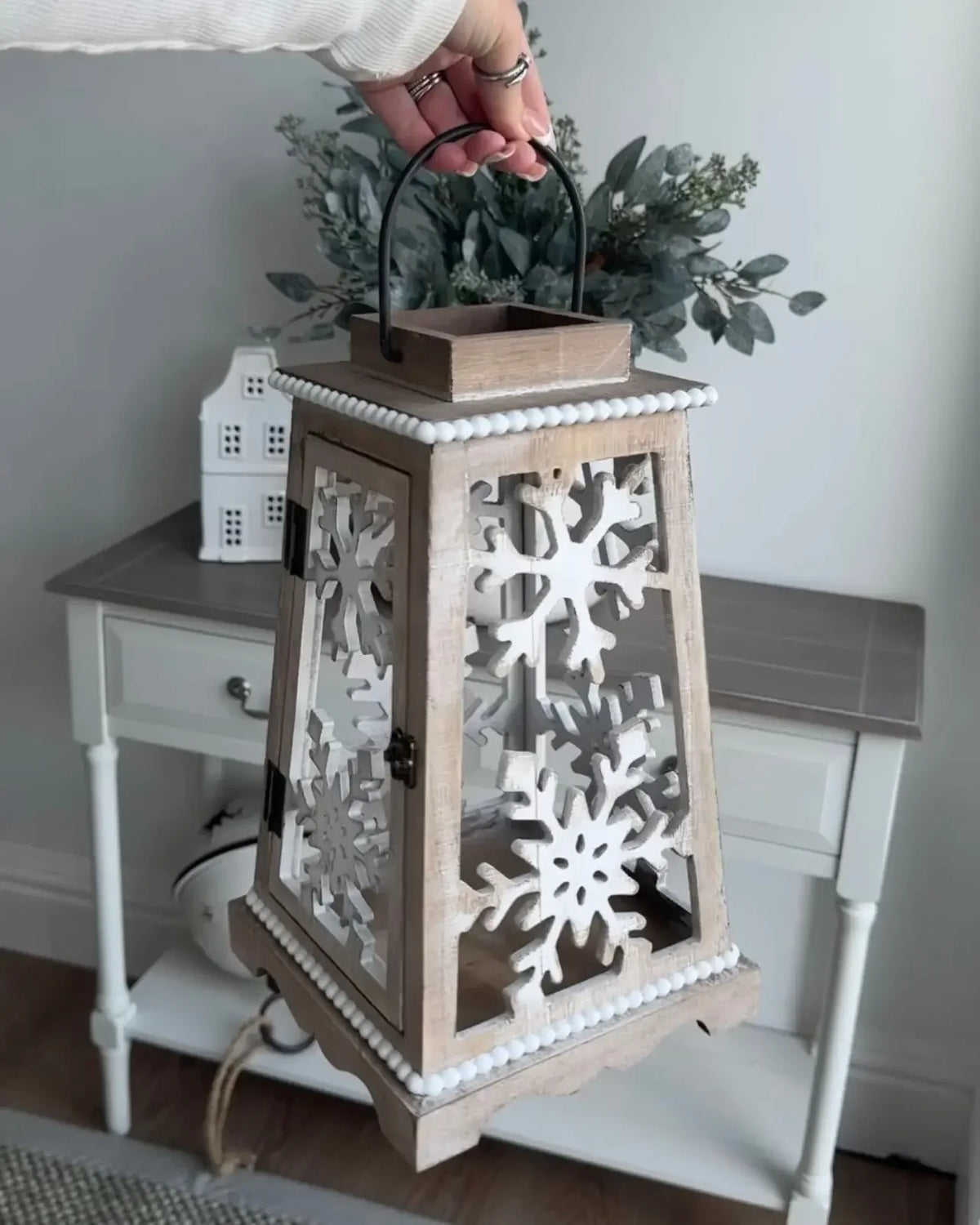Natural Wood And White Snowflake Candle Lantern - Lulu Loves Home Lulu Loves Home 