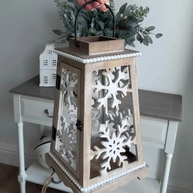 Natural Wood And White Snowflake Candle Lantern - Lulu Loves Home Lulu Loves Home 