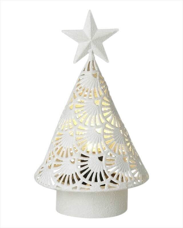 White metal cut-out Christmas LED light-up tree by Heaven Sends, illuminated and decorative for holiday decor.