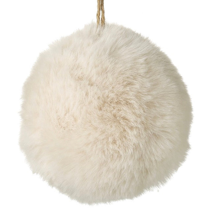 Cream Fluffy Hanging Fur Snowball, large cream fluffy snowball with hanging loop against white