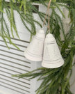 White traditional Christmas bell by Heaven Sends with festive trees, featuring a classic holiday design and decorative details.