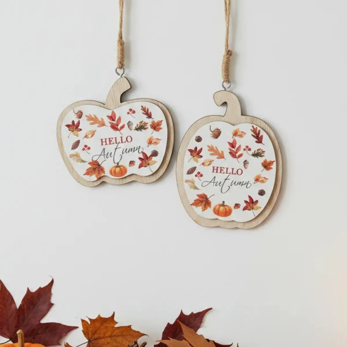 Hello Autumn Wooden Hanging Pumpkin, close-up product detail