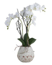 Artificial potted orchid in a stone pot, decorative artificial plant by Hill Interiors, showcasing vibrant purple flowers and lush green leaves.