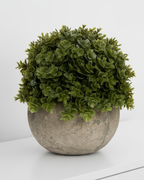 Artificial potted small dark green Hebe plant from Hill Interiors, realistic faux plant in a pot for home decor.