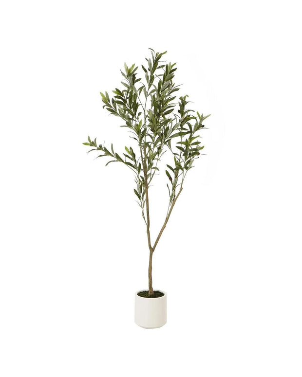 Small artificial faux olive tree in a pot by Hill Interiors, realistic green leaves, perfect for home or office decor.