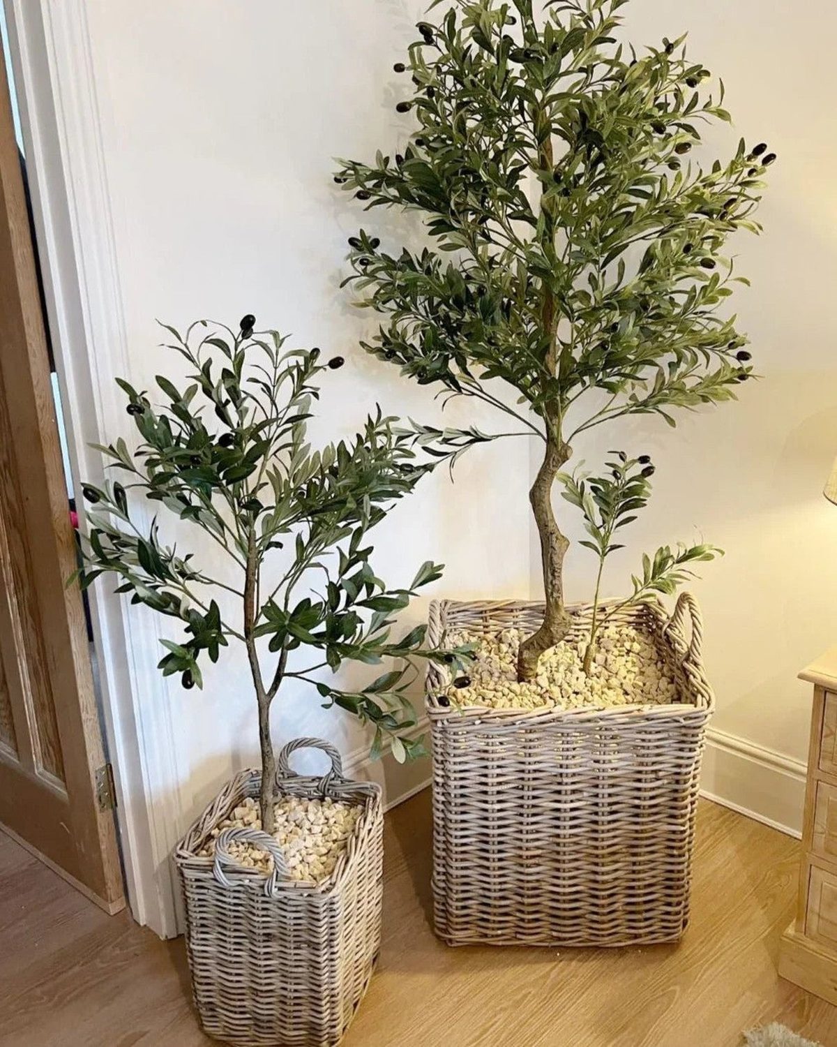 Small artificial faux olive tree from Hill Interiors, Calabria style, showcasing realistic green leaves and a textured trunk.