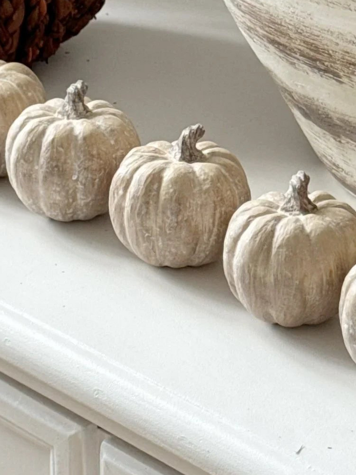 Wooden Carved Ceramic Pumpkin Small