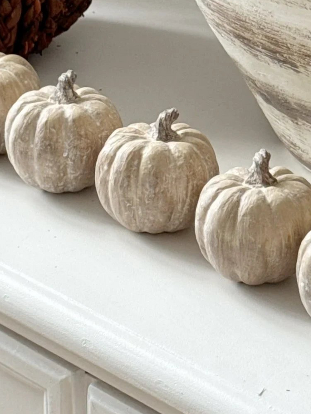 Wooden Carved Ceramic Pumpkin Small