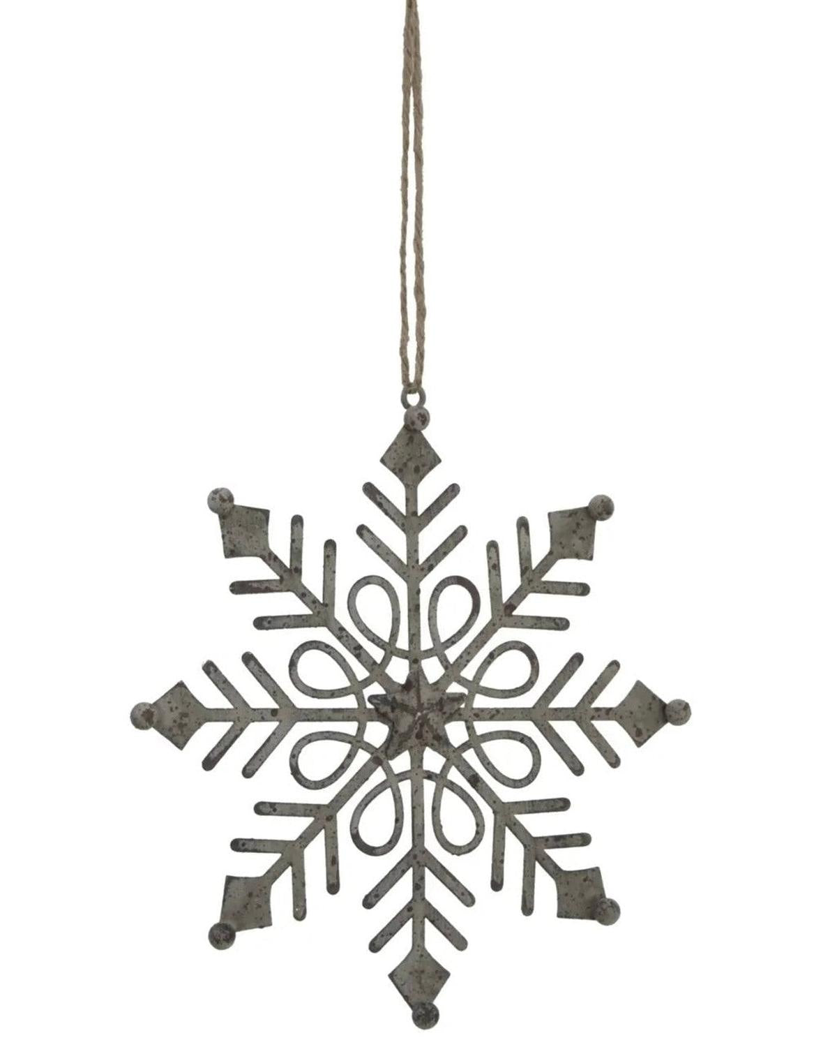 Rustic hanging gem snowflake Christmas decoration by Hill Interiors, featuring a wooden and glass design for festive decor.