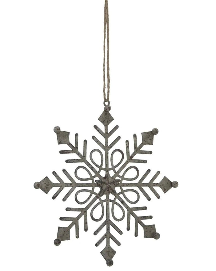 Rustic hanging gem snowflake Christmas decoration by Hill Interiors, featuring a wooden and glass design for festive decor.