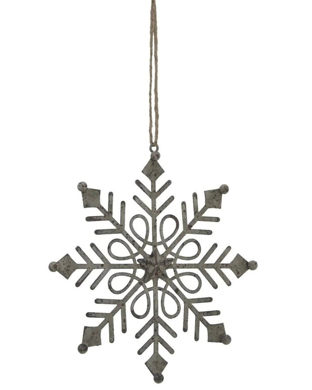Rustic hanging gem snowflake Christmas decoration by Hill Interiors, featuring a wooden and glass design for festive decor.