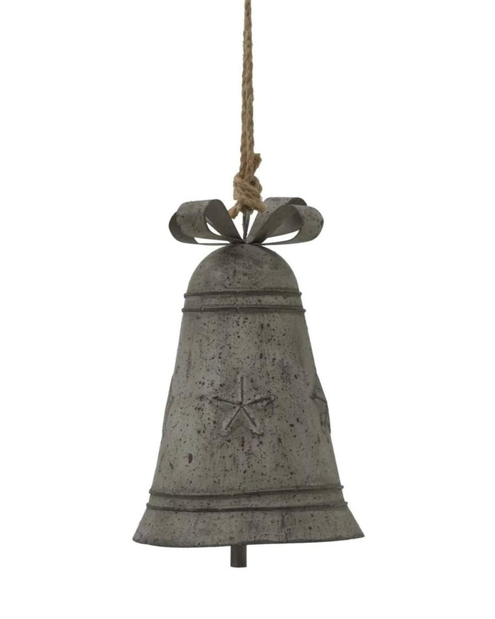 Rustic metal hanging Christmas bell with a decorative bow, perfect for holiday decor from Hill Interiors.