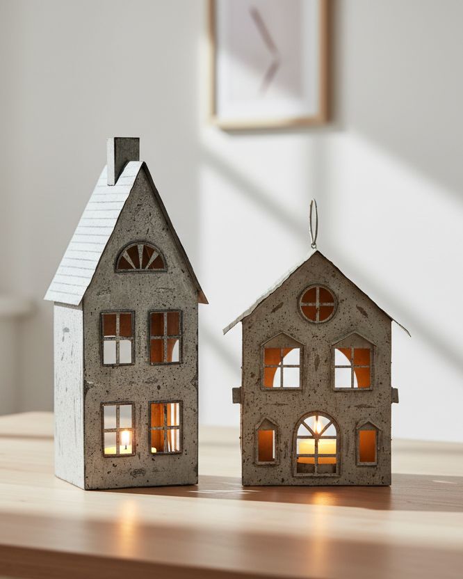 Rustic metal tealight candle house for Christmas decor by Hill Interiors, featuring a cozy, festive design with candle opening.