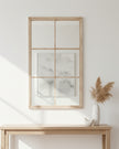 Large washed wood rectangle window-framed mirror by Hill Interiors, showcasing a stylish rectangular design perfect for home decor.