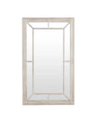 Washed wood framed window mirror by Hill Interiors, showcasing a rustic wooden frame and reflecting a room interior.