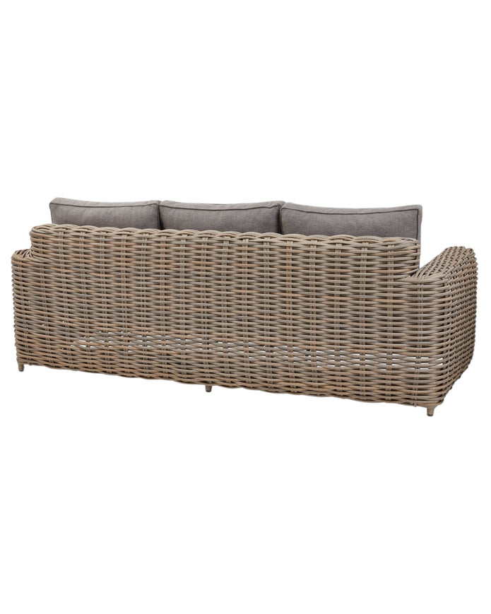Rattan Amalfi outdoor five-seater garden furniture set with chairs and table by Hill Interiors, ideal for outdoor patio use.