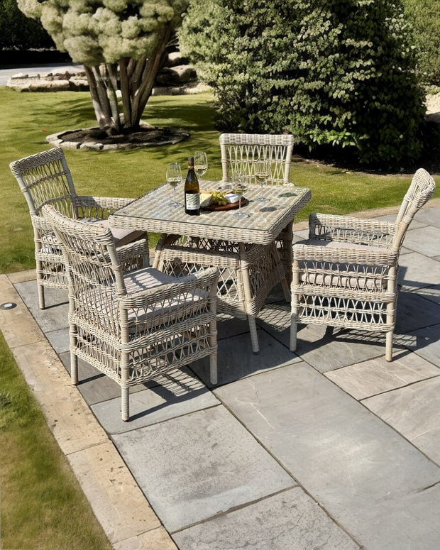 Rattan Provence Collection outdoor 4-seater dining set by Hill Interiors, garden furniture with woven rattan seats and table